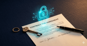 Split graphic showing real versus fake digital communication in real estate transactions